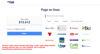 6. Переход к оплате на сайте Государственного казначейства Чили.